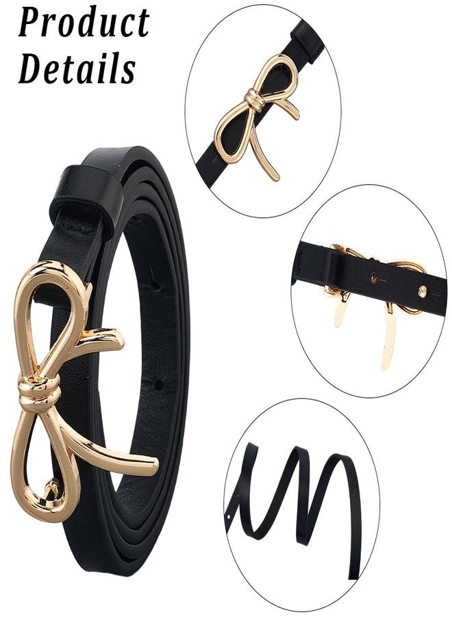 CALFOVERA 3 Colors PU Leather Bow Skinny Belts Adjustable 0.5 Inch Width Thin Waist Belt with Gold Alloy Bowknot Buckle Elegantes Slim Leather Waist Strap for Women Ladies Dresses Jeans Pants - Image 5